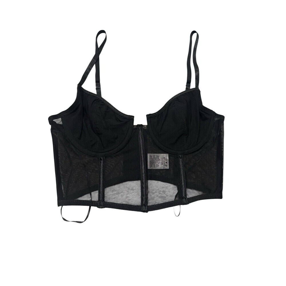 Anthropologie Black Longline Underwire Mesh Bustier Bra